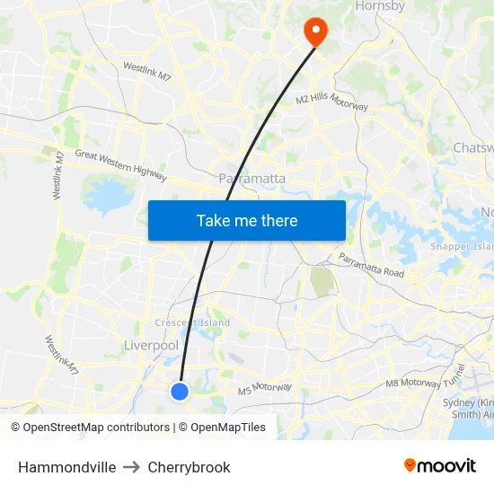 Hammondville to Cherrybrook map
