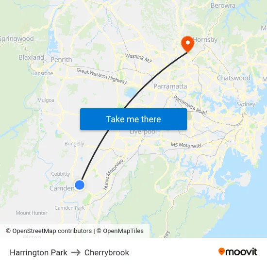 Harrington Park to Cherrybrook map