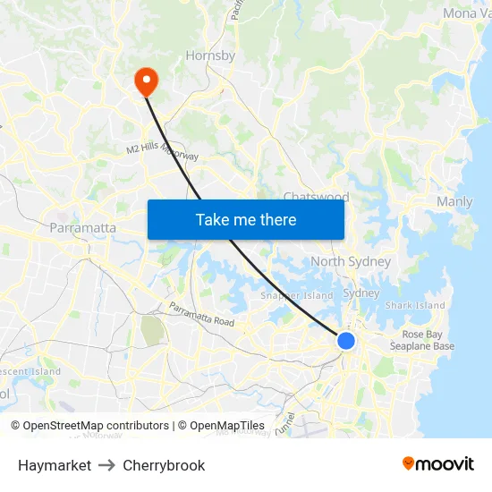 Haymarket to Cherrybrook map
