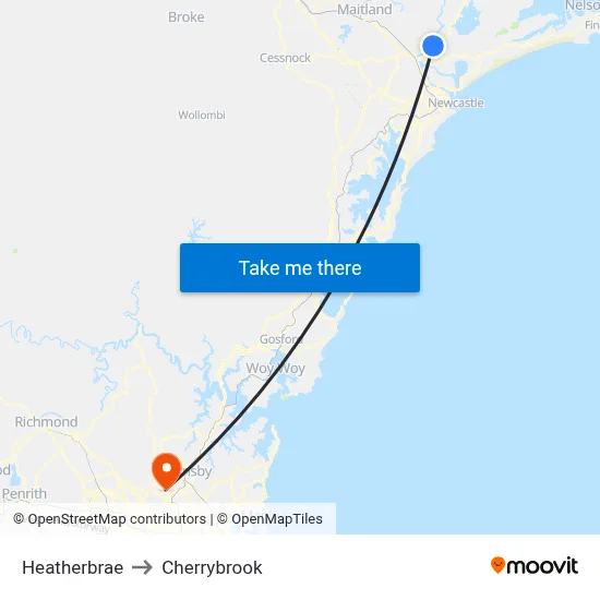 Heatherbrae to Cherrybrook map