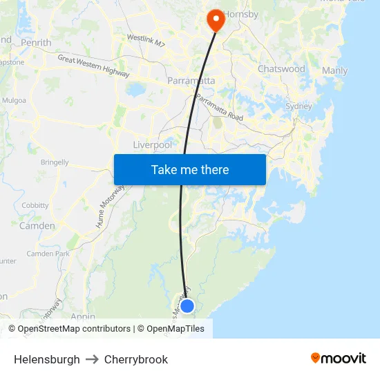 Helensburgh to Cherrybrook map
