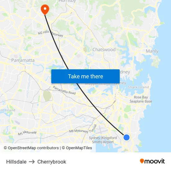 Hillsdale to Cherrybrook map