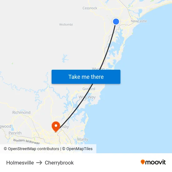 Holmesville to Cherrybrook map