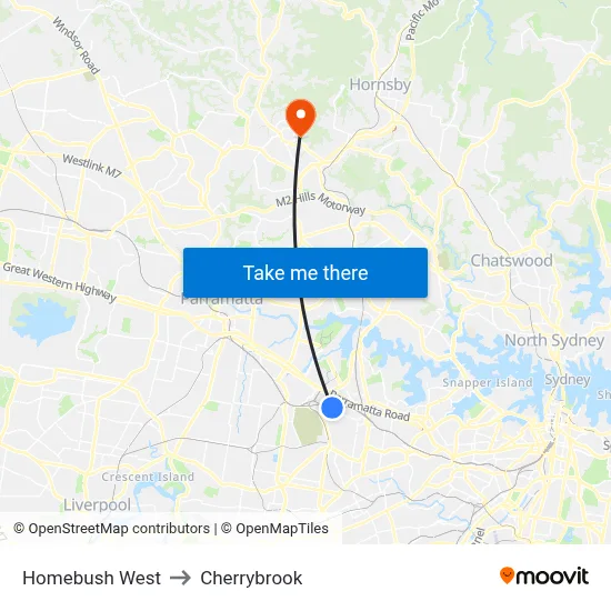 Homebush West to Cherrybrook map