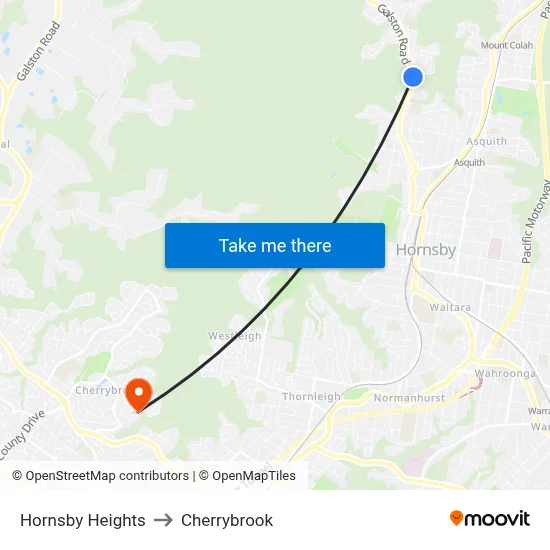 Hornsby Heights to Cherrybrook map