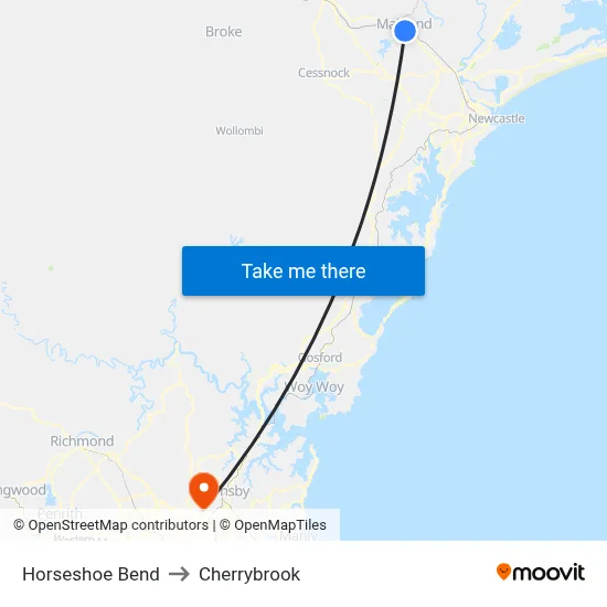 Horseshoe Bend to Cherrybrook map