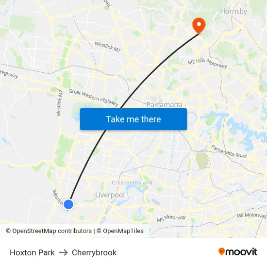 Hoxton Park to Cherrybrook map