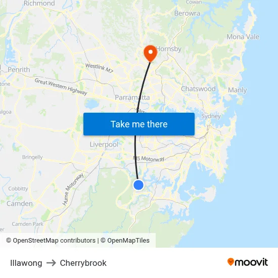 Illawong to Cherrybrook map