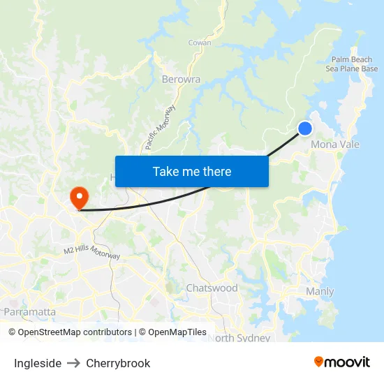 Ingleside to Cherrybrook map