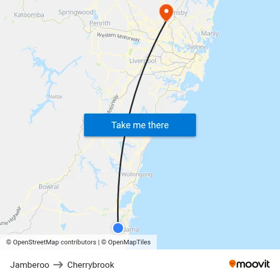 Jamberoo to Cherrybrook map