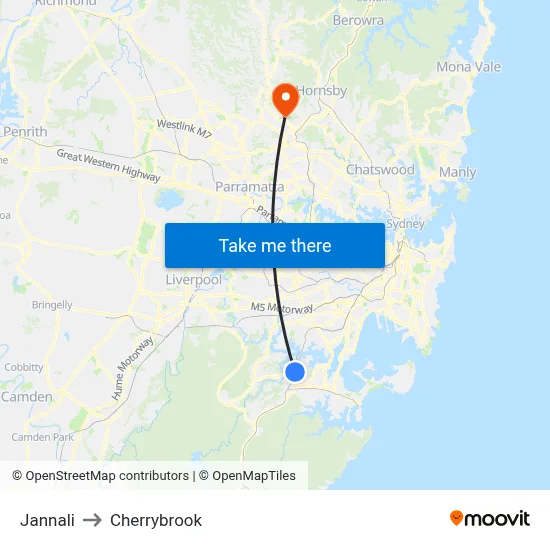 Jannali to Cherrybrook map