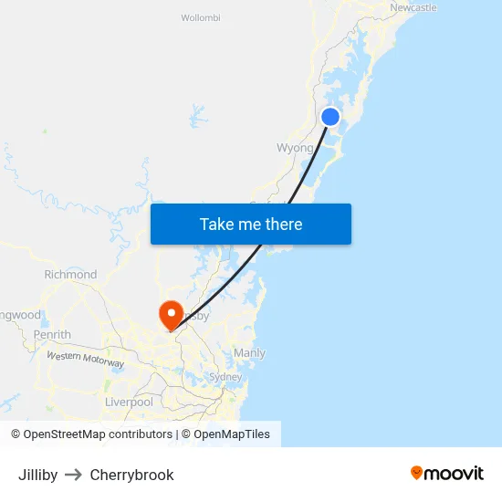 Jilliby to Cherrybrook map