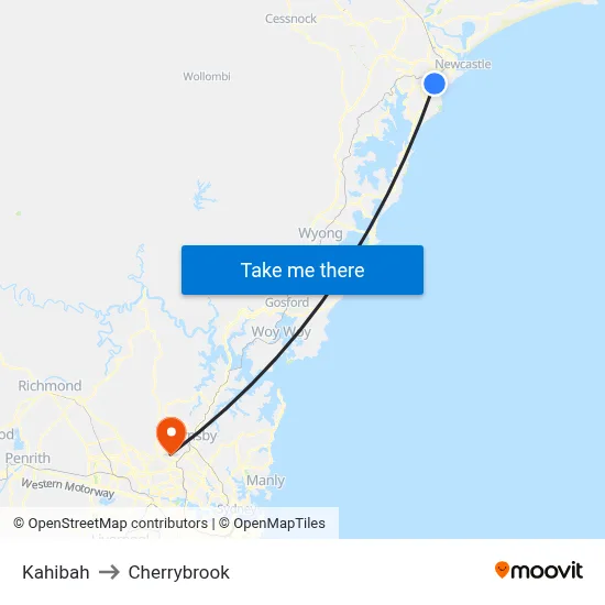 Kahibah to Cherrybrook map