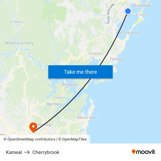 Kanwal to Cherrybrook map