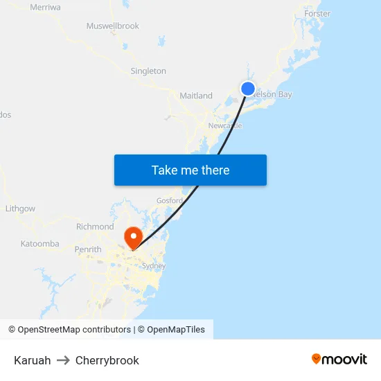 Karuah to Cherrybrook map