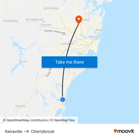 Keiraville to Cherrybrook map