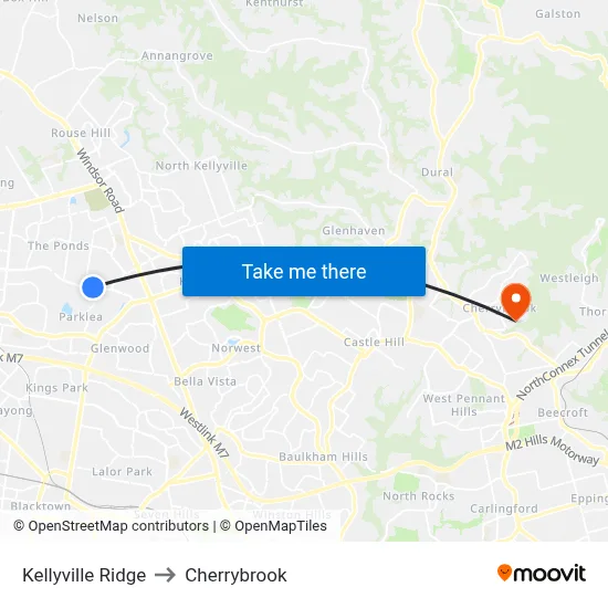 Kellyville Ridge to Cherrybrook map