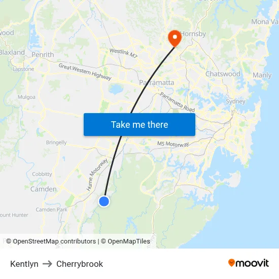 Kentlyn to Cherrybrook map