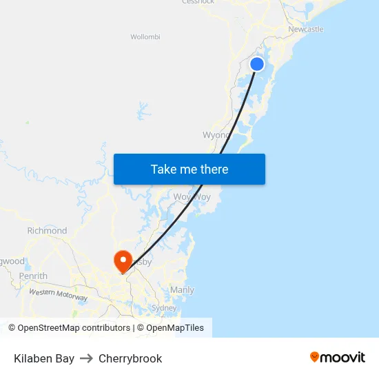 Kilaben Bay to Cherrybrook map