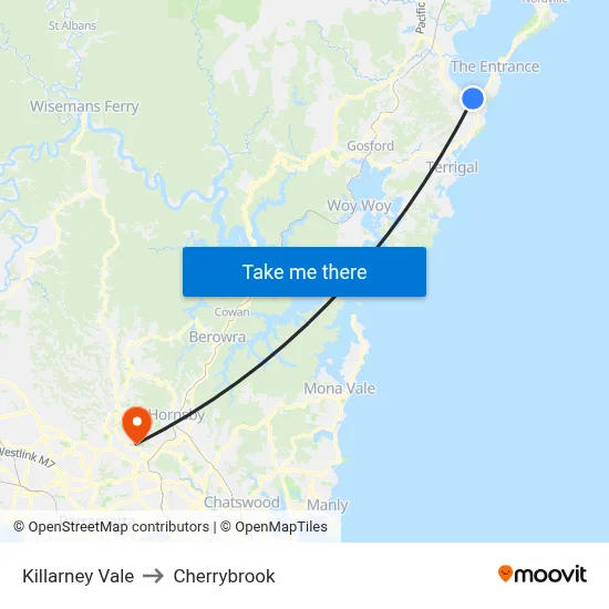 Killarney Vale to Cherrybrook map