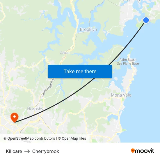 Killcare to Cherrybrook map