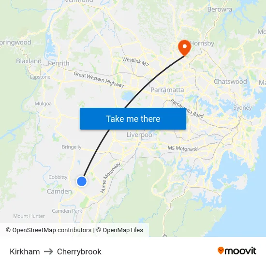 Kirkham to Cherrybrook map