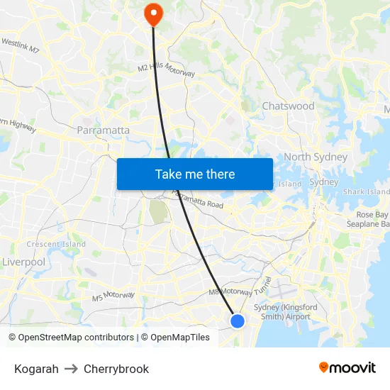 Kogarah to Cherrybrook map