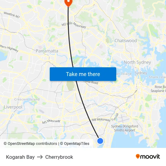 Kogarah Bay to Cherrybrook map