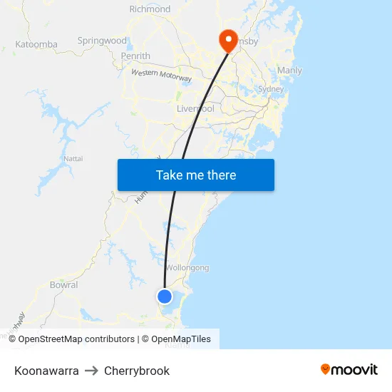 Koonawarra to Cherrybrook map
