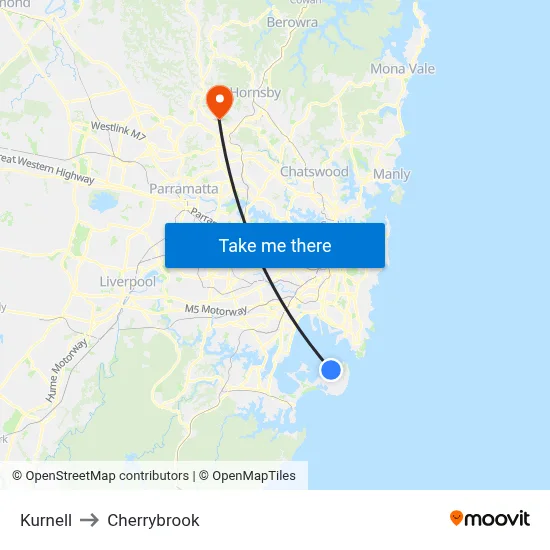 Kurnell to Cherrybrook map