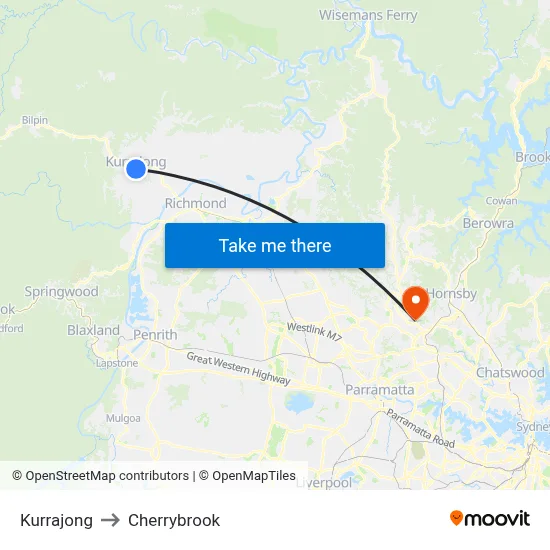 Kurrajong to Cherrybrook map