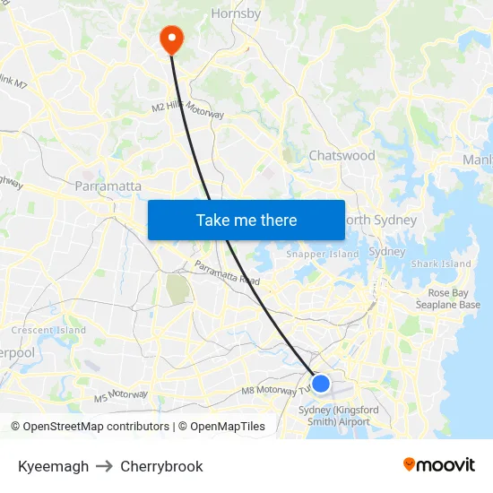 Kyeemagh to Cherrybrook map