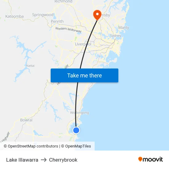 Lake Illawarra to Cherrybrook map
