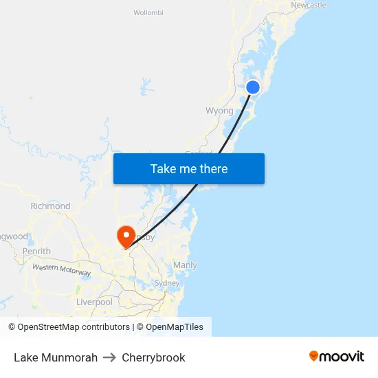 Lake Munmorah to Cherrybrook map