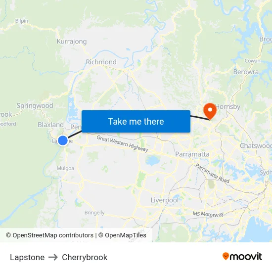 Lapstone to Cherrybrook map