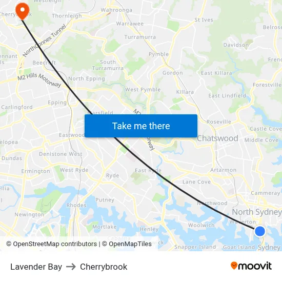 Lavender Bay to Cherrybrook map