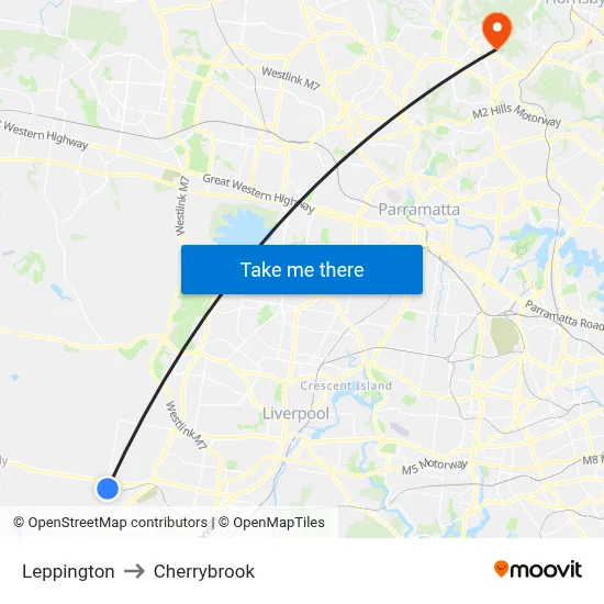 Leppington to Cherrybrook map