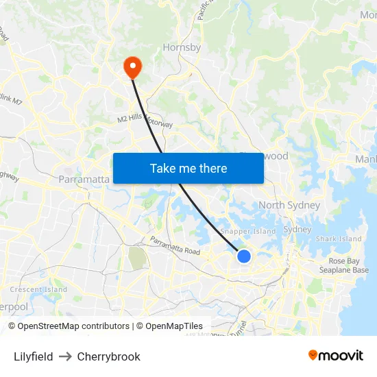 Lilyfield to Cherrybrook map