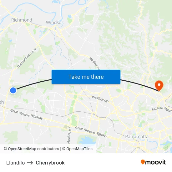 Llandilo to Cherrybrook map