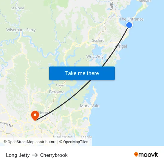 Long Jetty to Cherrybrook map