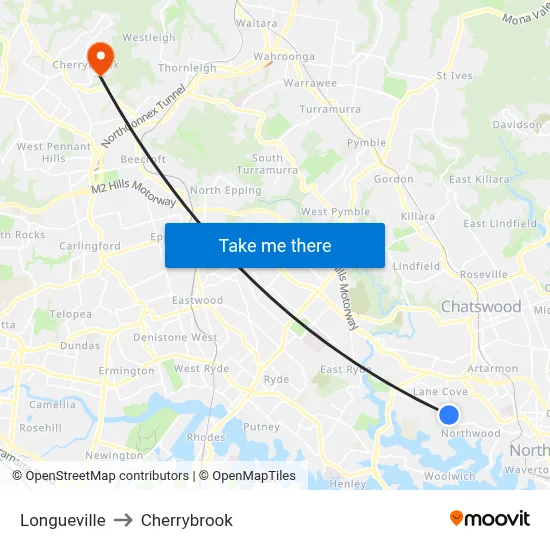 Longueville to Cherrybrook map