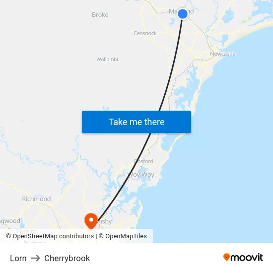 Lorn to Cherrybrook map