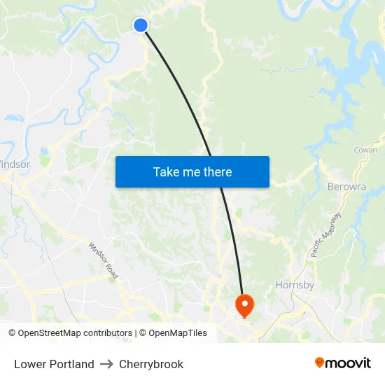 Lower Portland to Cherrybrook map