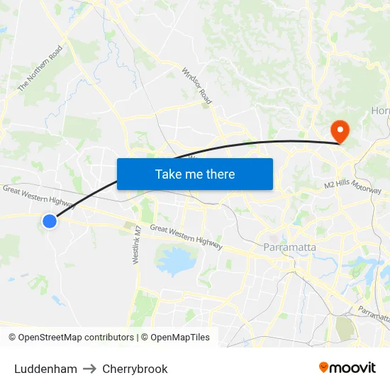 Luddenham to Cherrybrook map