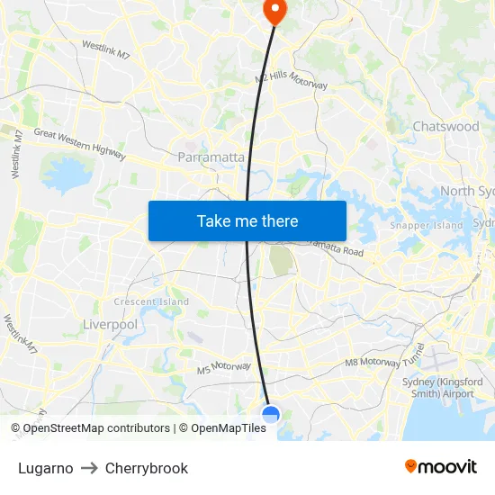 Lugarno to Cherrybrook map