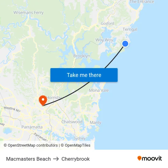 Macmasters Beach to Cherrybrook map