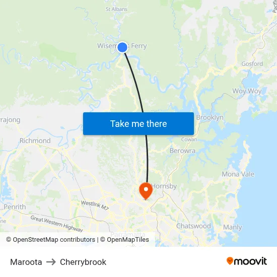 Maroota to Cherrybrook map