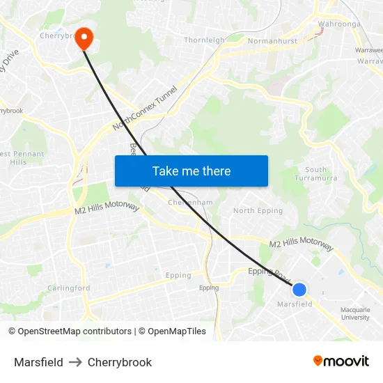 Marsfield to Cherrybrook map
