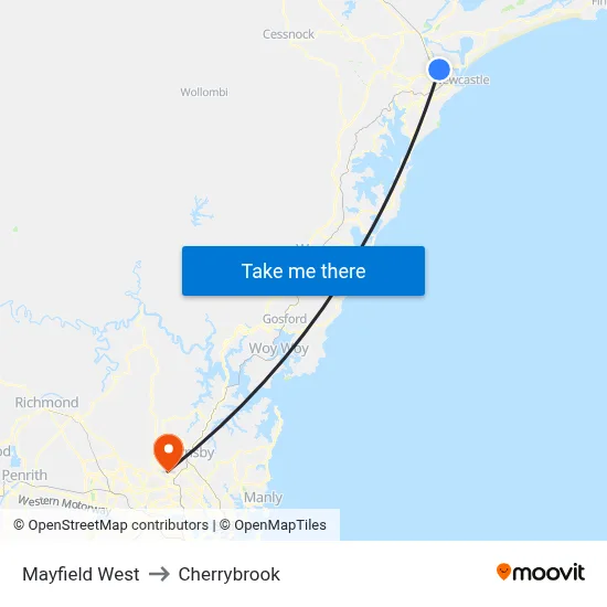Mayfield West to Cherrybrook map