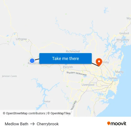 Medlow Bath to Cherrybrook map